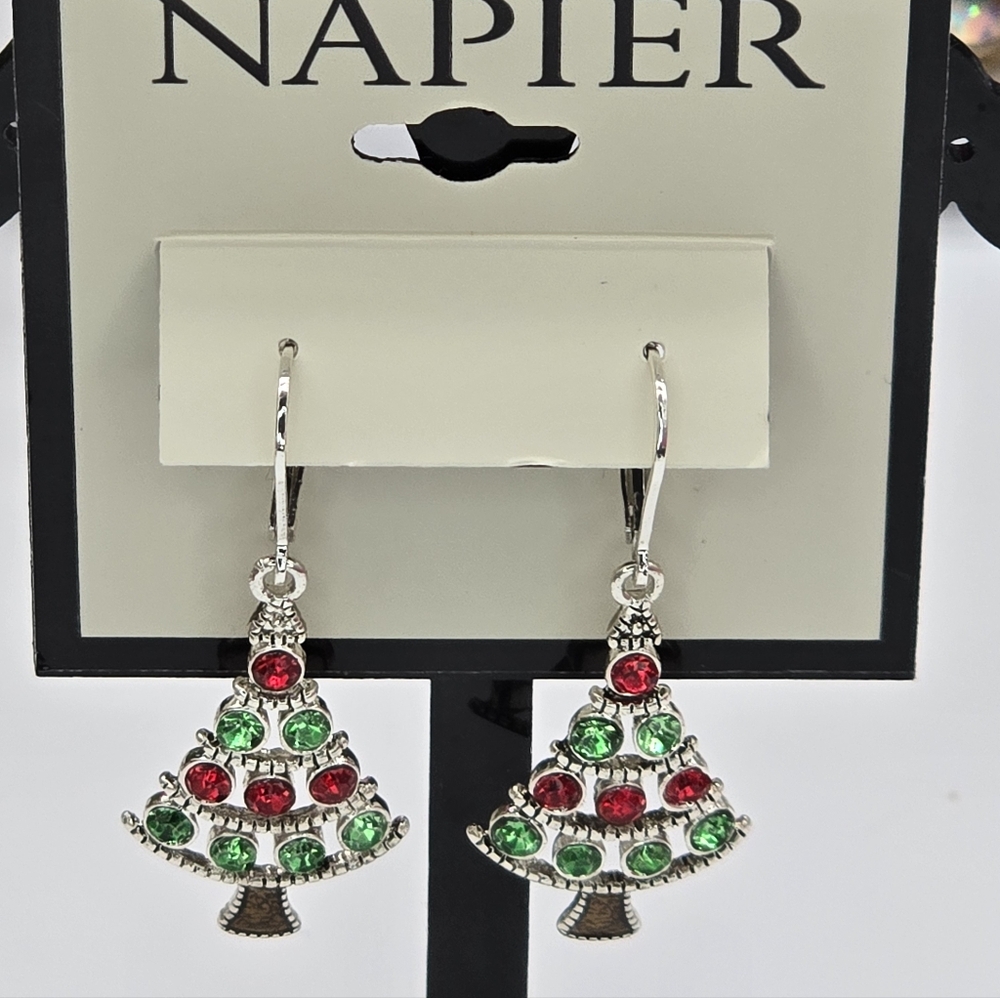 Napier Festive Tree Earrings - Red and Green